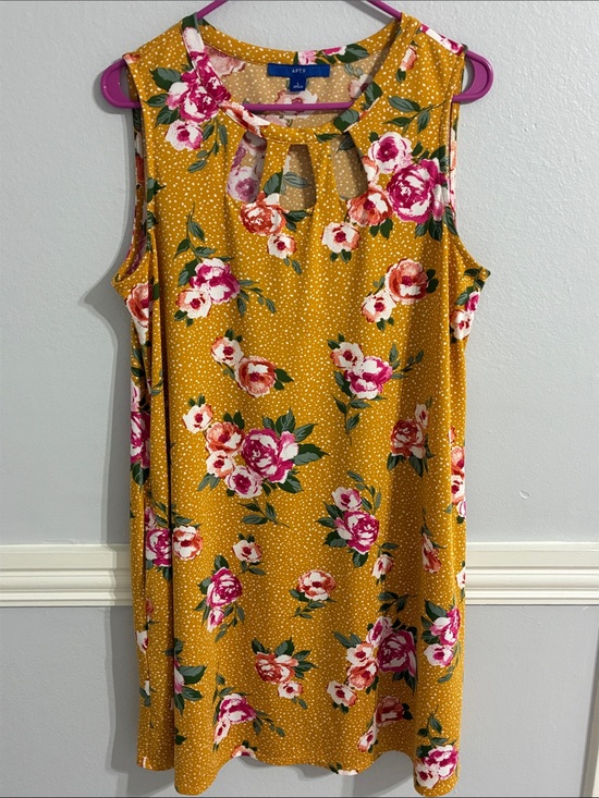 Apt. 9 Dresses & Skirts - Apt. 9 Mustard Floral Sleeveless A-Line Dress with Pockets & Keyholes - Size L